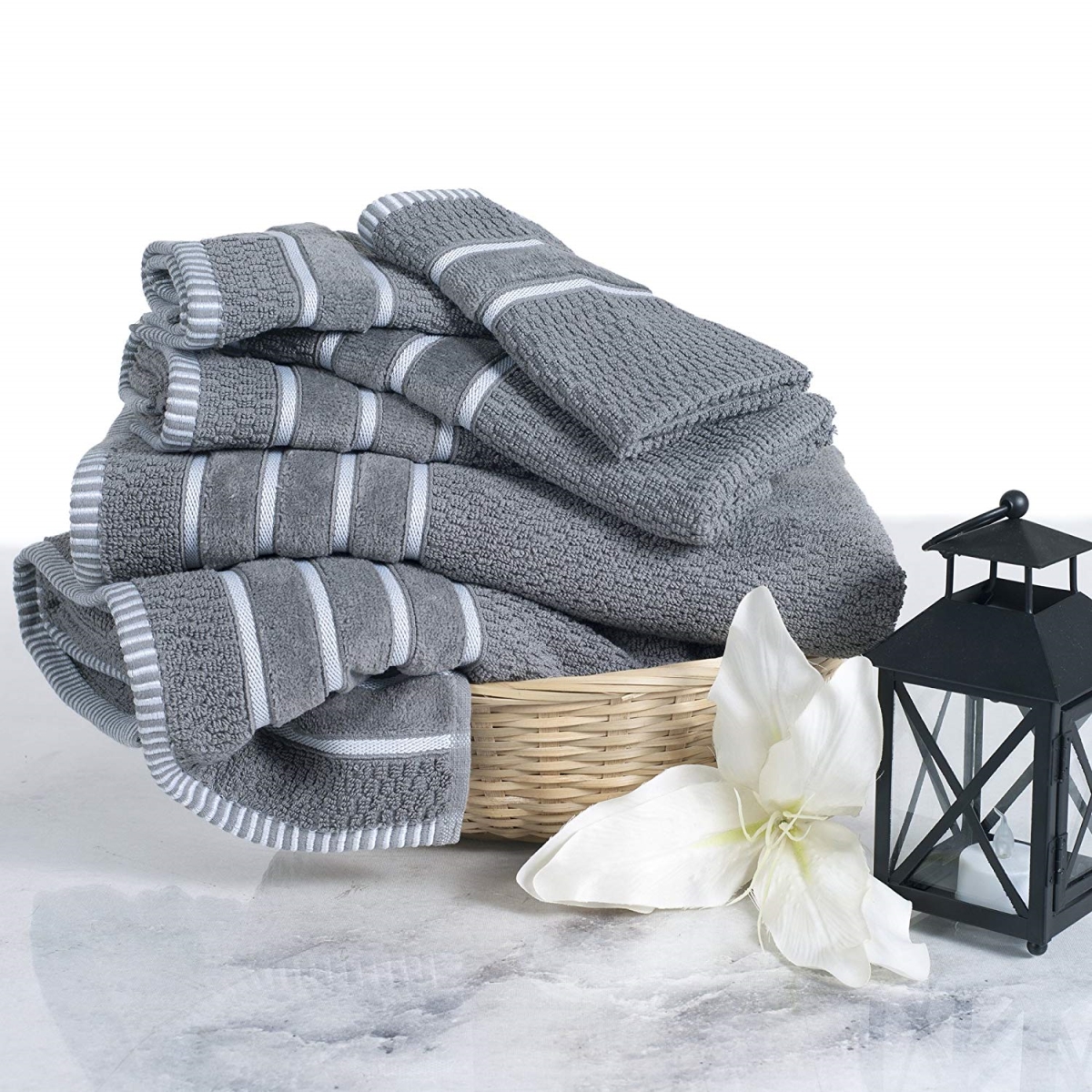 67a-74230 Home 100 Percent Cotton Rice Weave 6 Piece Towel Set - Silver