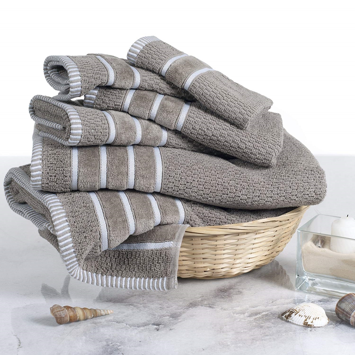 67a-74254 100 Percent Cotton Rice Weave 6 Piece Towel Set - Taupe