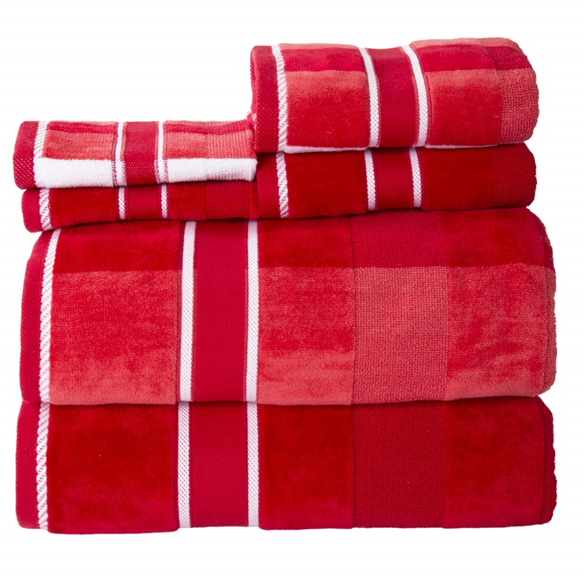 67a-76863 100 Percent Cotton Oakville Velour 6 Piece Towel Set - Red