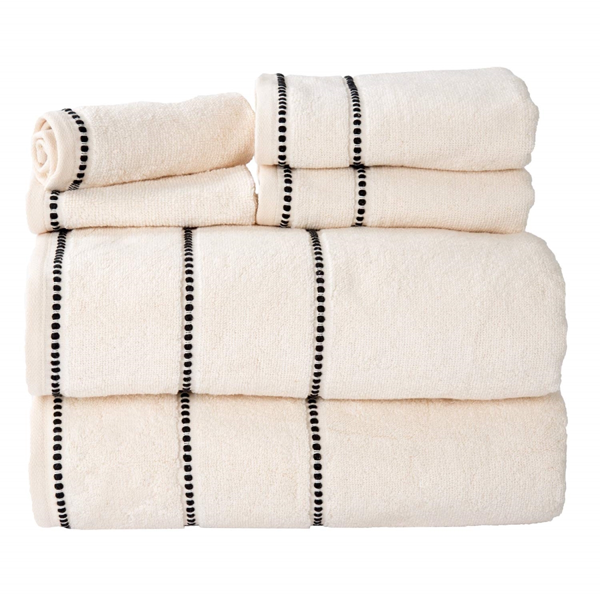 67a-76887 Quick Dry 100 Percent Cotton Zero Twist 6 Piece Towel Set - Bone