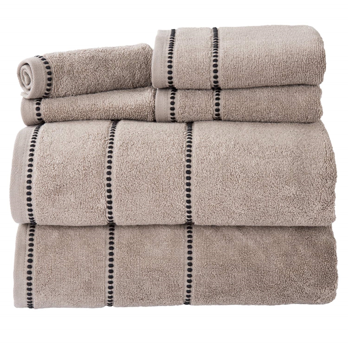 67a-76894 Quick Dry 100 Percent Cotton Zero Twist 6 Piece Towel Set - Taupe
