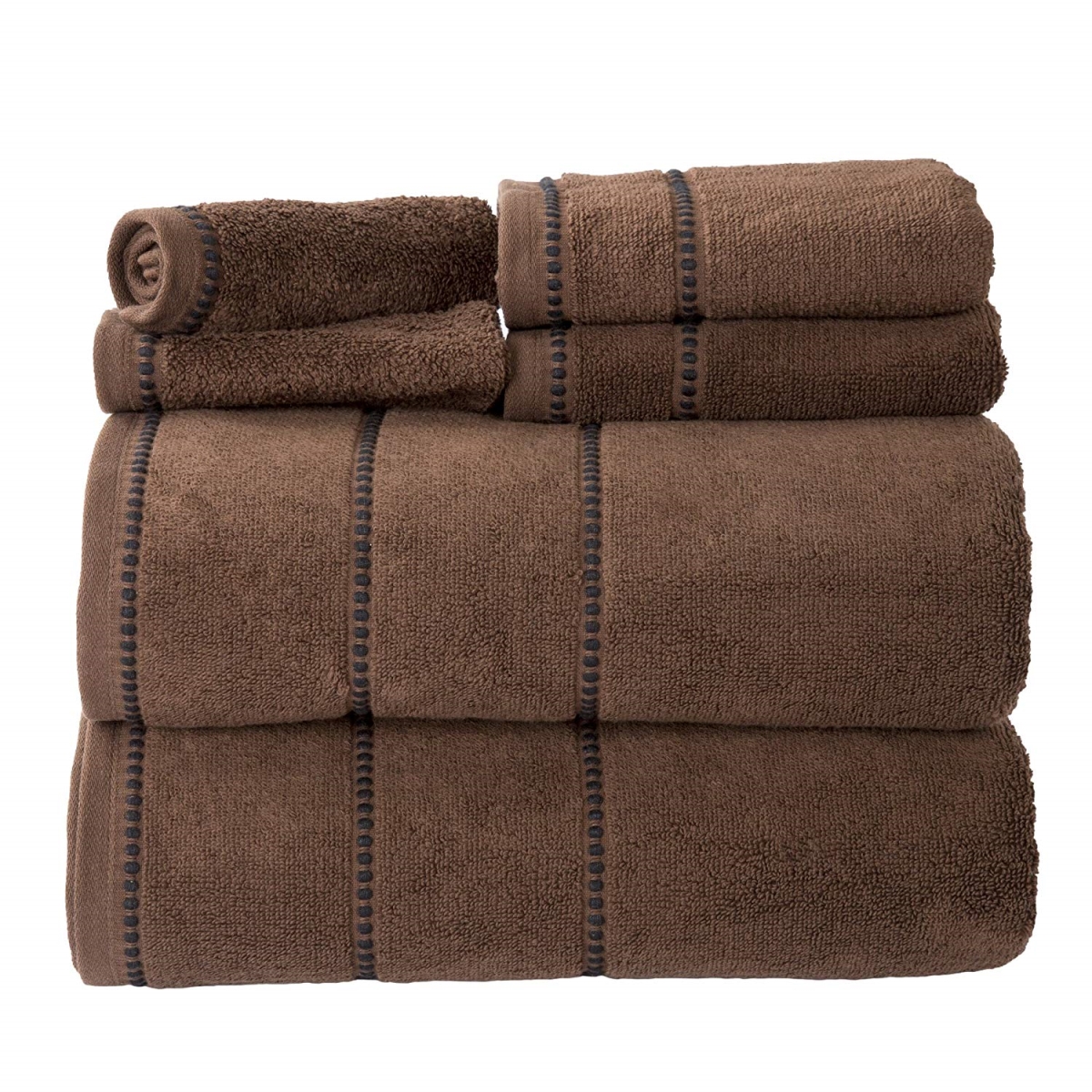 67a-76900 Quick Dry 100 Percent Cotton Zero Twist 6 Piece Towel Set - Chocolate