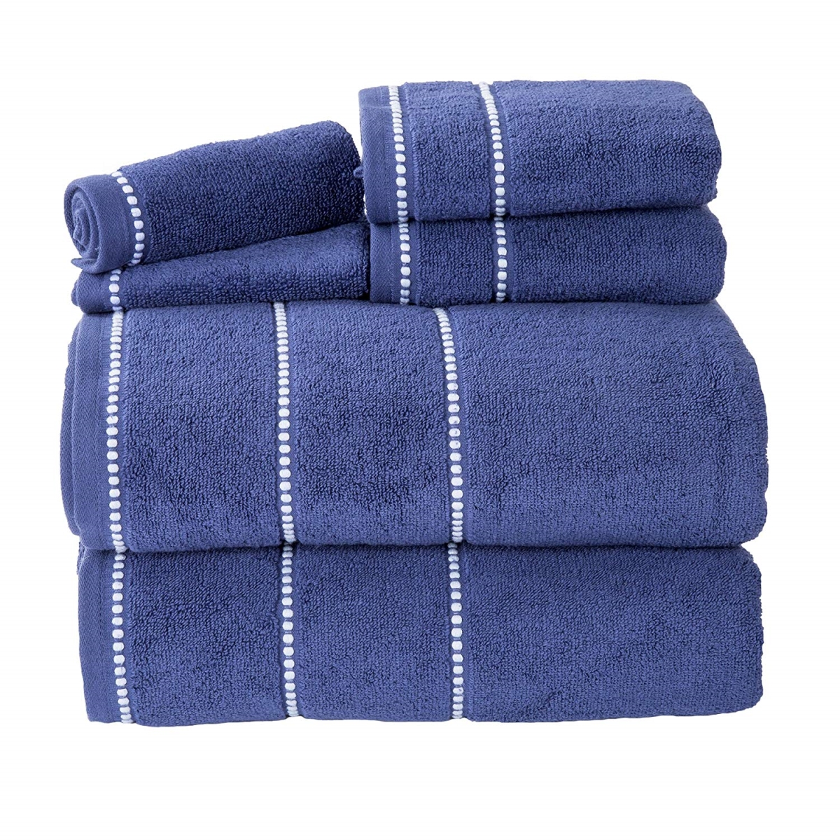 67a-76924 Quick Dry 100 Percent Cotton Zero Twist 6 Piece Towel Set - Navy