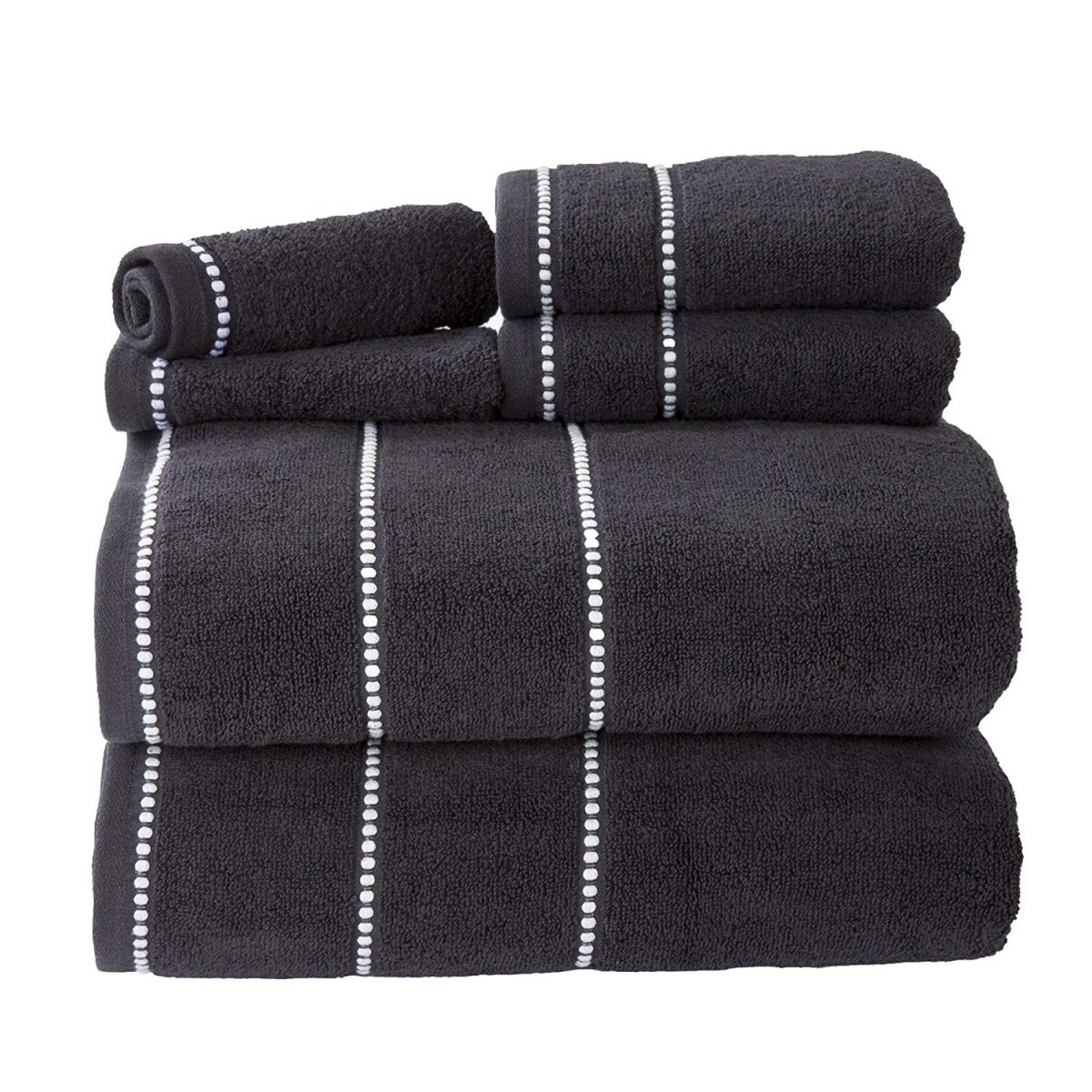 67a-76948 Quick Dry 100 Percent Cotton Zero Twist 6 Piece Towel Set - Black