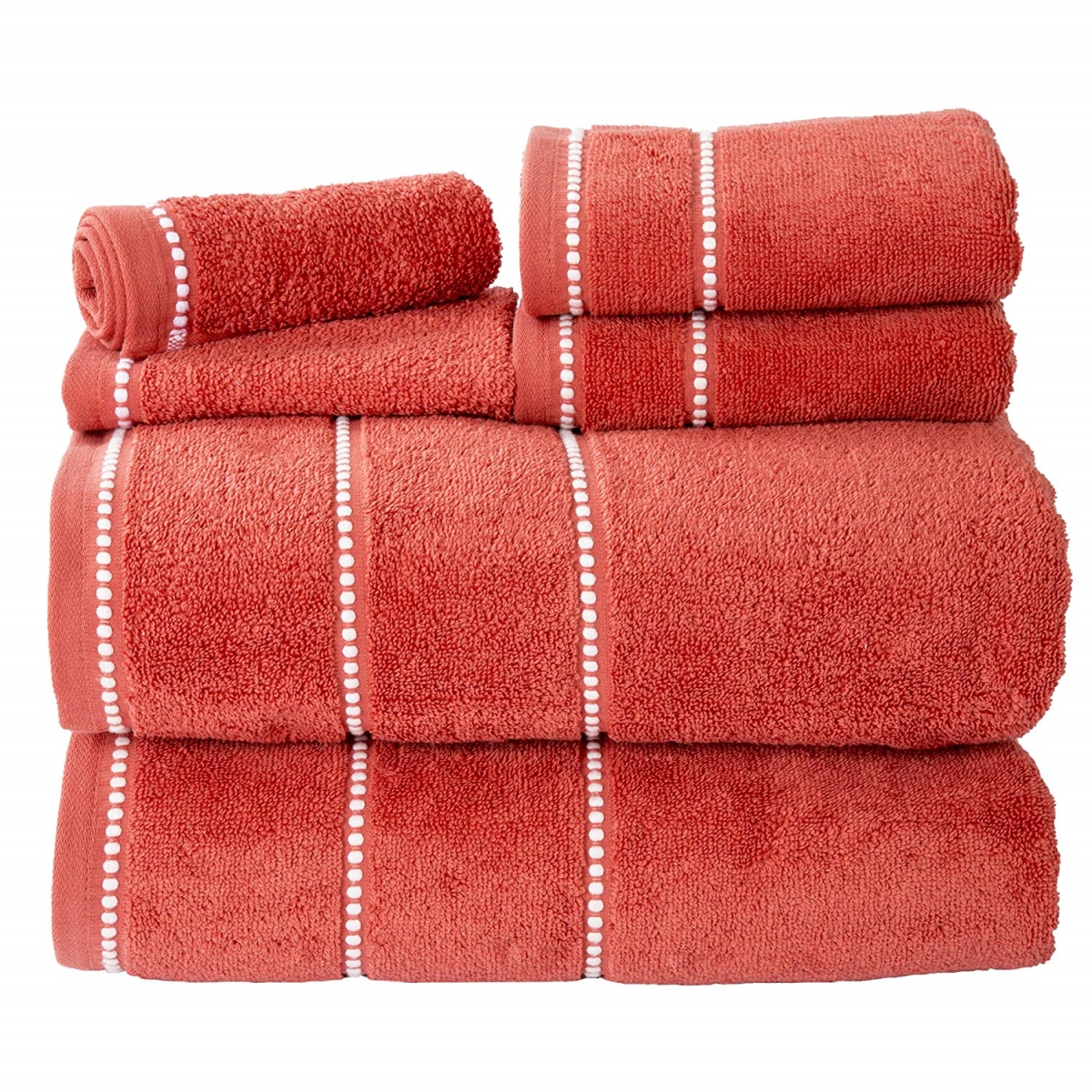 67a-76955 Quick Dry 100 Percent Cotton Zero Twist 6 Piece Towel Set - Brick
