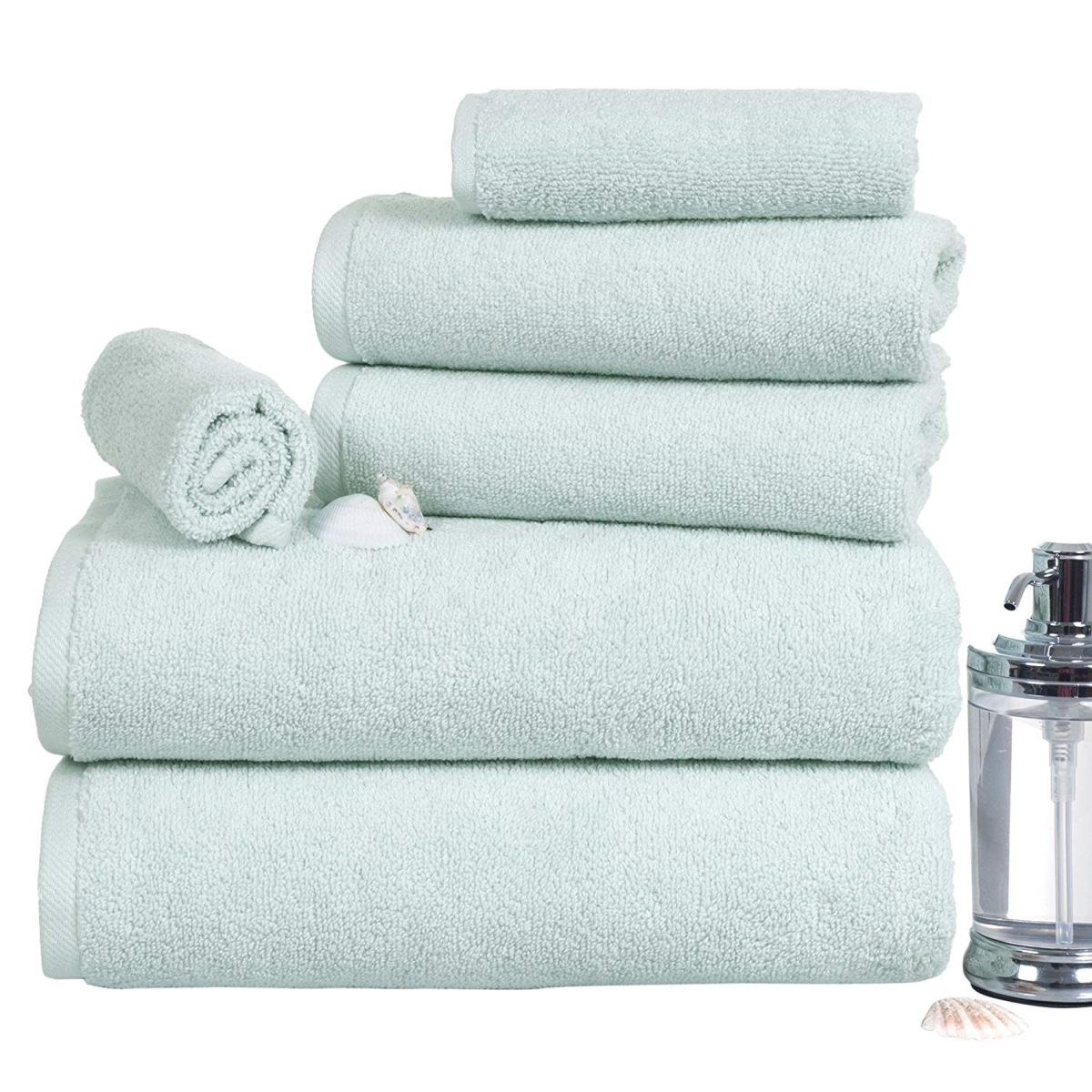 67a-77248 100 Percent Cotton Zero Twist 6 Piece Towel Set - Seafoam