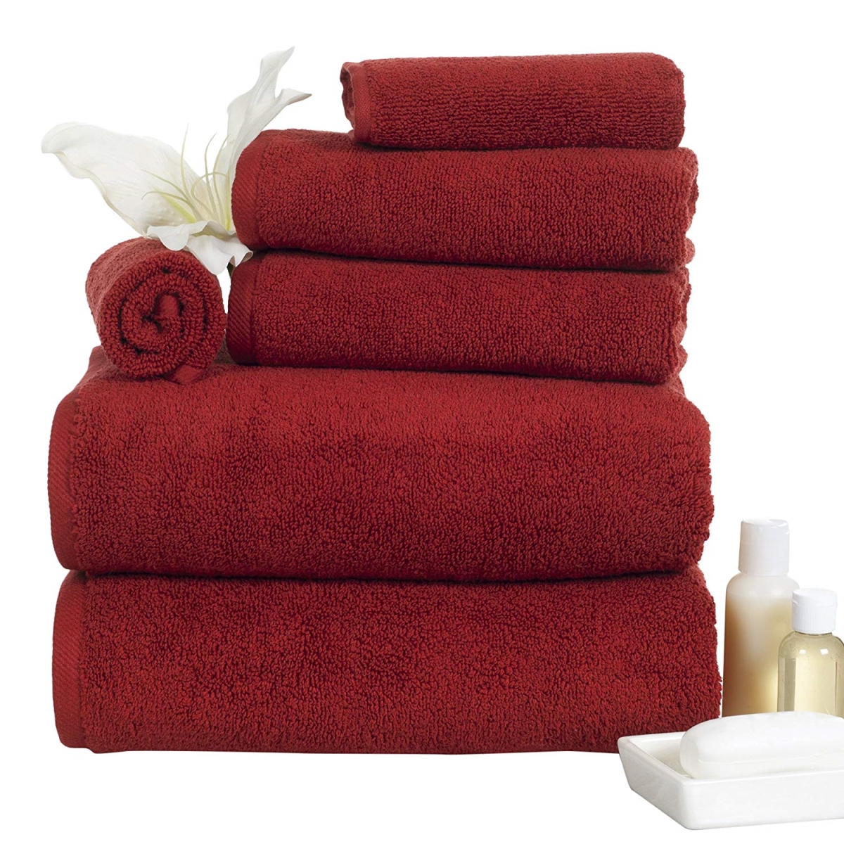 67a-77262 100 Percent Cotton Zero Twist 6 Piece Towel Set - Burgundy