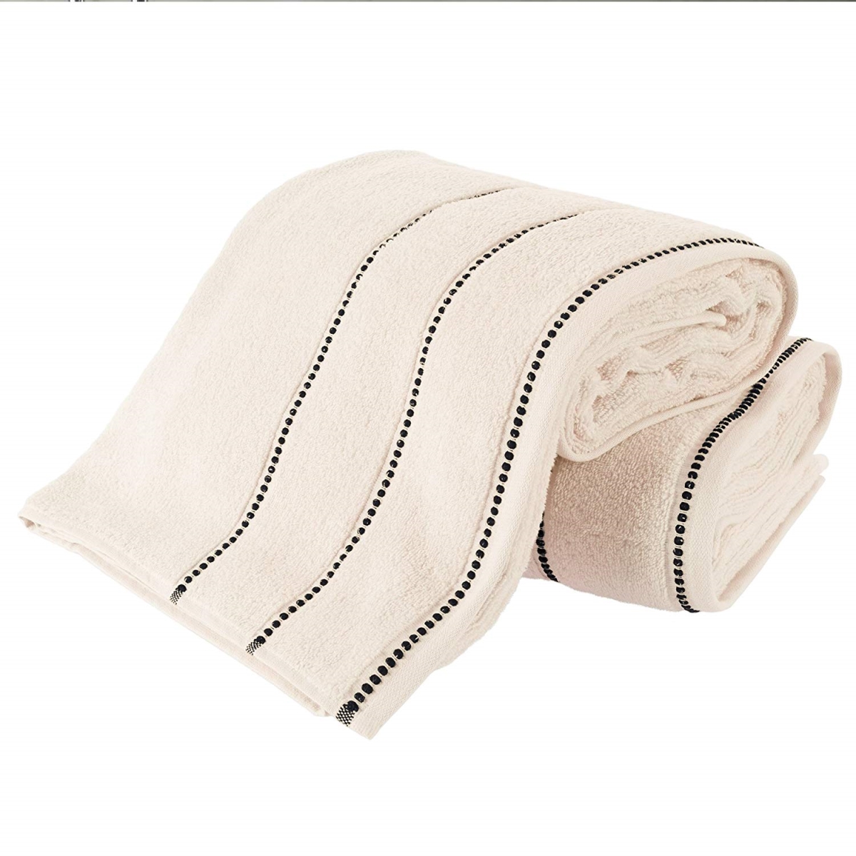 67a-82634 Luxury Cotton Towel Set, Bone & Black - 2 Piece
