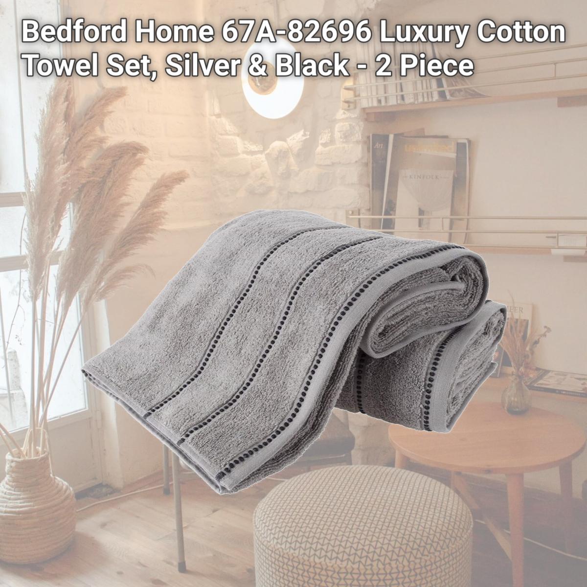 Picture of Bedford Home 67A-82696 Luxury Cotton Towel Set&#44; Silver & Black - 2 Piece