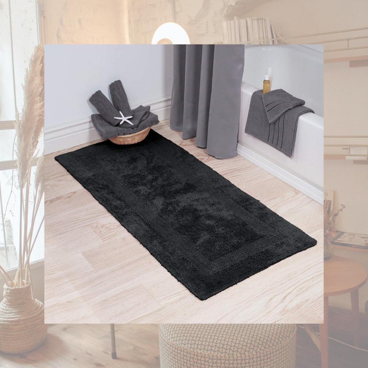 Picture of Bedford Home 67A-82825 100 Percent Cotton Reversible Long Bath Rug - Black - 24 x 60 in.