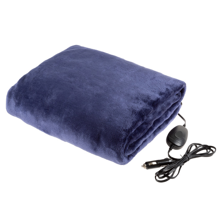 75-car1046 Outdoor Heated 12v Travel Throw-fleece Electric Car Blanket - Blue