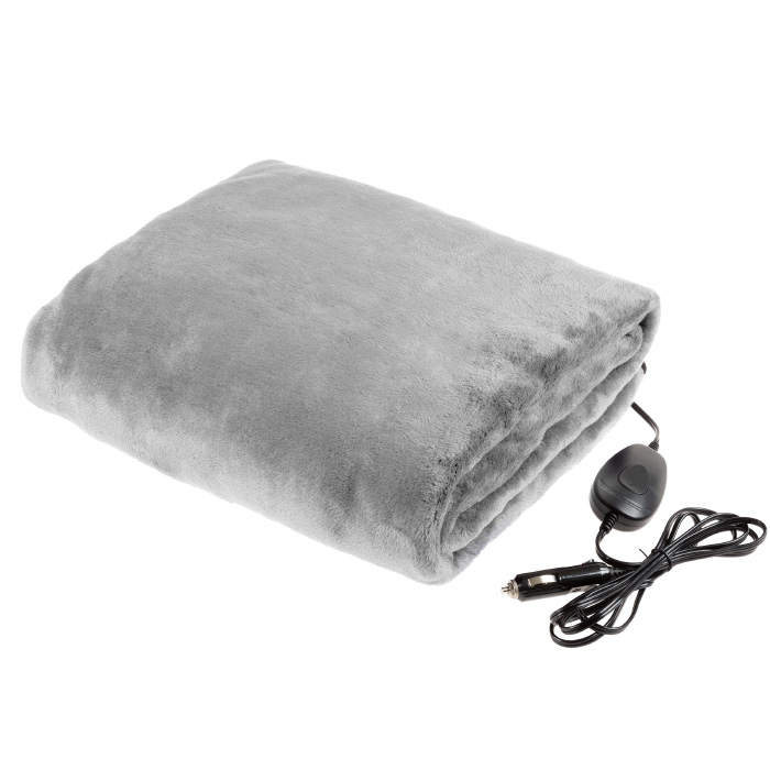 75-car1047 Outdoor Heated 12v Travel Throw-fleece Electric Car Blanket - Gray