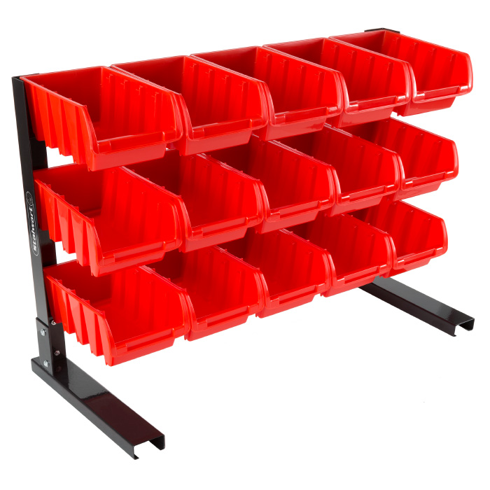 75-st6082 15 Bin Storage Rack Organizer-durable Carbon Steel With Stackable Plastic Drawers For Tools