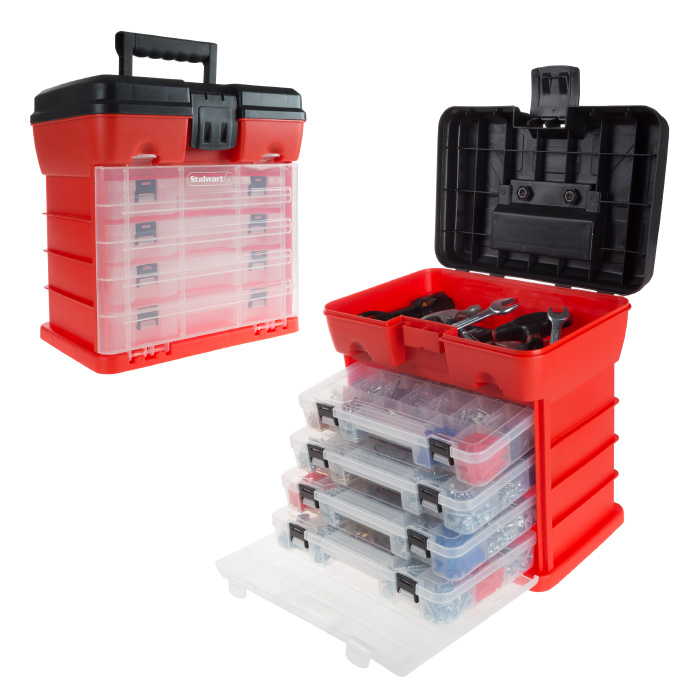 75-st6087 Durable Organizer Utility Box With 4 Compartments For Hardware Storage & Tool Box - Red