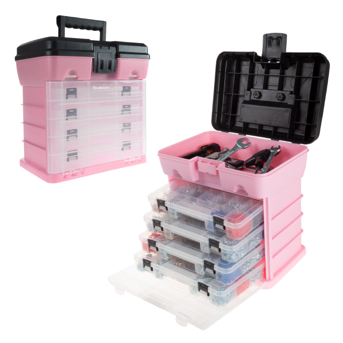 75-st6088 Durable Organizer Utility Box With 4 Compartments For Hardware Storage & Tool Box - Pink