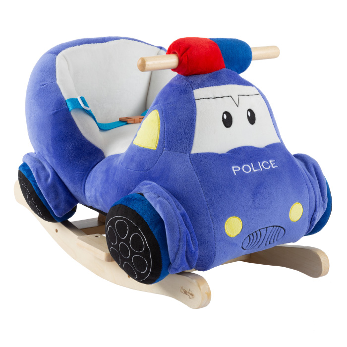 80-669pol Kids Plush Stuffed Ride On Wooden Rockers With Sounds Rocking Police Car Toy