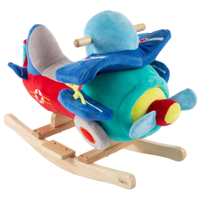 80-690pln Kids Plush Stuffed Ride On Wooden Rockers With Sounds & Handles Rocking Plane Toy