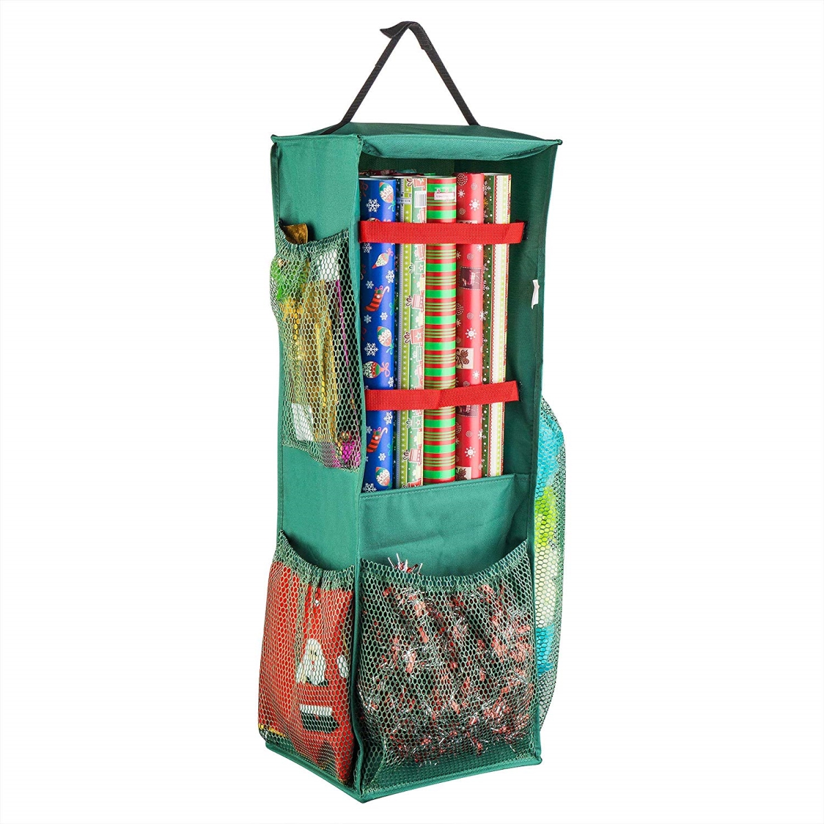 83-dt5572 Four Sided Hanging Gift Wrap & Bag Storage & Organizer - Twin Green