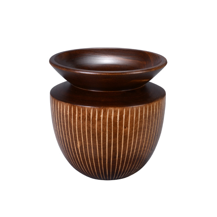 83-dt5731 Handmade 7 In. Round Mango Wood Brown Decorative Urn Vase