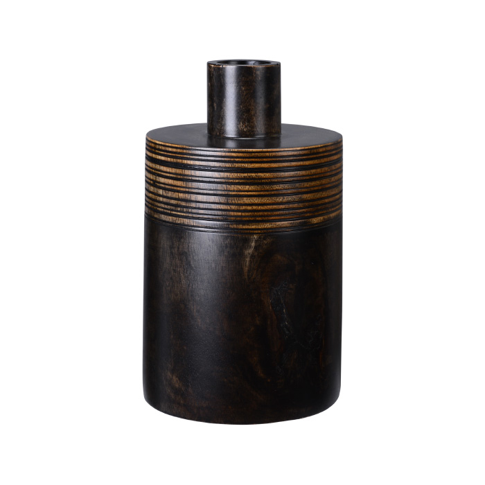 83-dt5732 Handmade 10 In. Mango Wood Black Decorative Jar With Lid