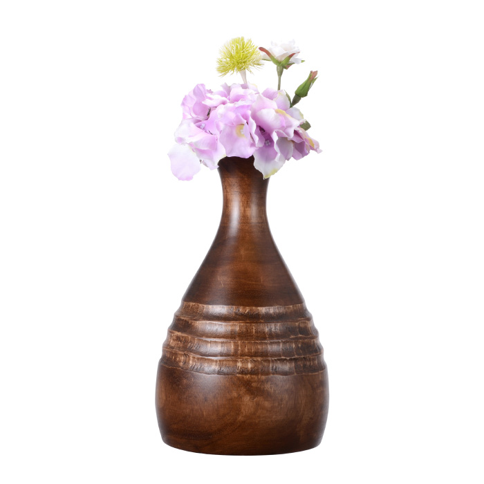 83-dt5746 Handmade 12 In. Tall Mango Wood Brown Bottle Large Vase