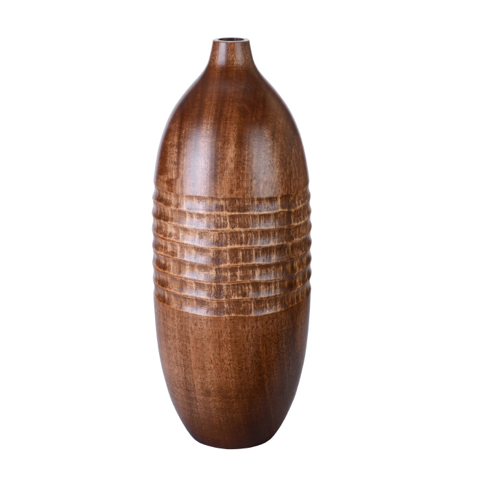 83-dt5761 Handmade 18 In. Tall Mango Wood Brown Modern Round Vase