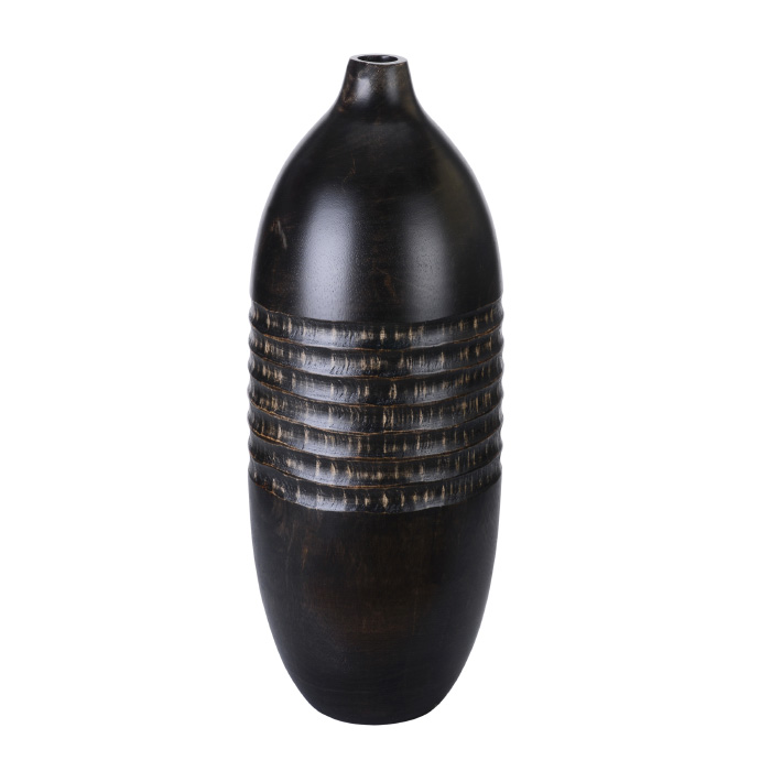 83-dt5762 Handmade 18 In. Tall Mango Wood Black Modern Round Vase