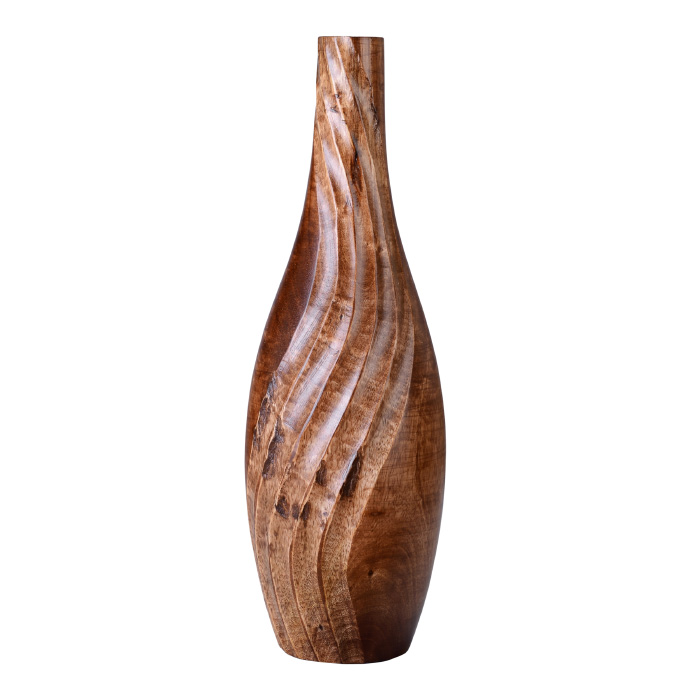 83-dt5830 Handmade 15 In. Tall Brown Tear Drop Mango Wood Bottle Vase