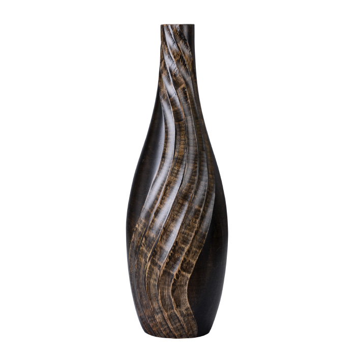 83-dt5831 Handmade 15 In. Tall Black Tear Drop Mango Wood Bottle Vase