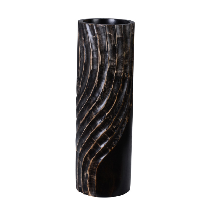 83-dt5833 Handmade 15 In. Tall Black Round Mango Wood Vase