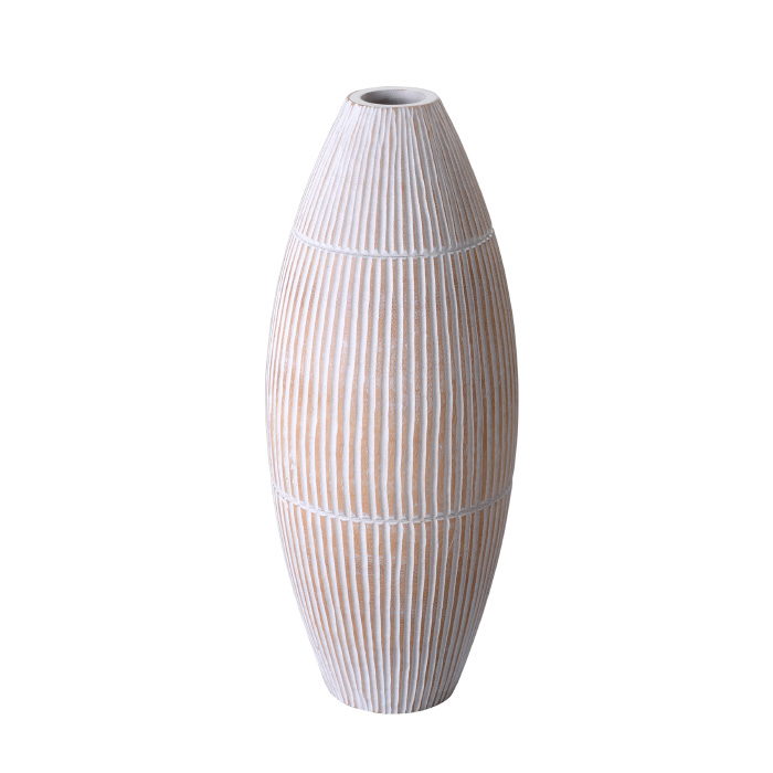 83-dt5854 Handmade 15 In. Tall Oval Mango Wood Vase - White