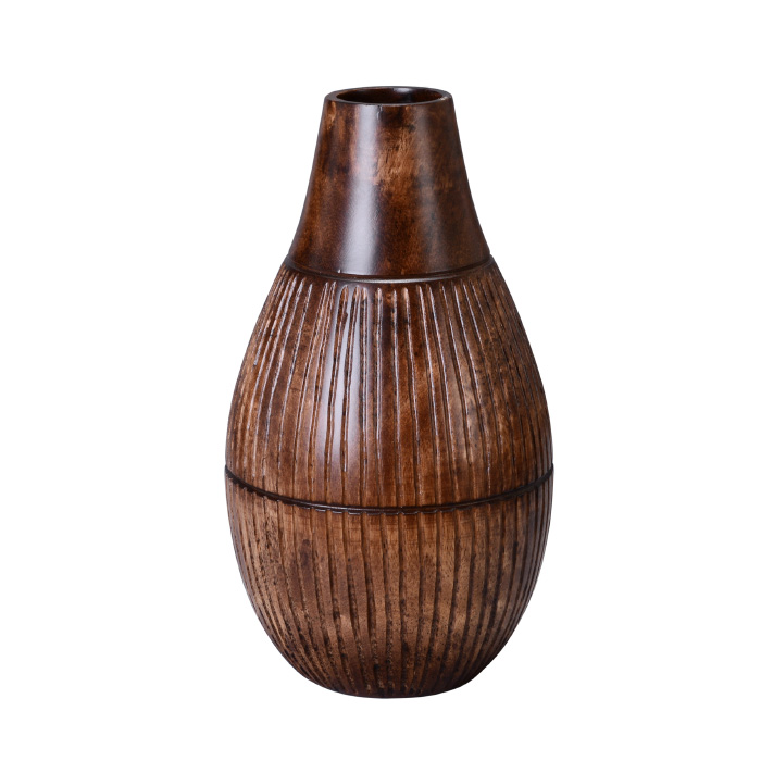 83-dt5864 Handmade 11 In. Tall Round Mango Wood Vase - Brown
