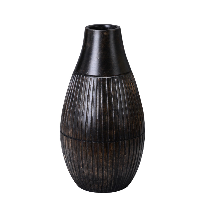 83-dt5865 Handmade 11 In. Tall Round Mango Wood Vase - Black