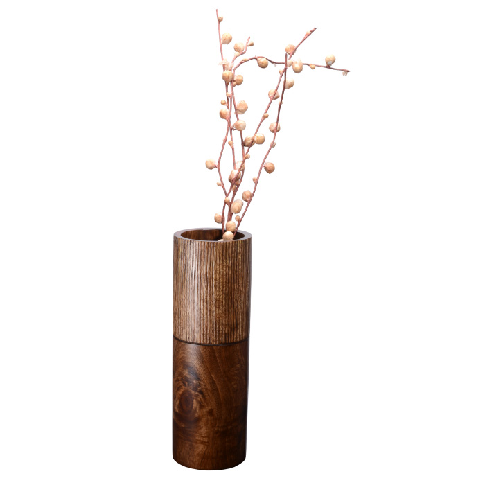 83-dt5867 Handmade 15 In. Tall Round Mango Wood Vase - Brown