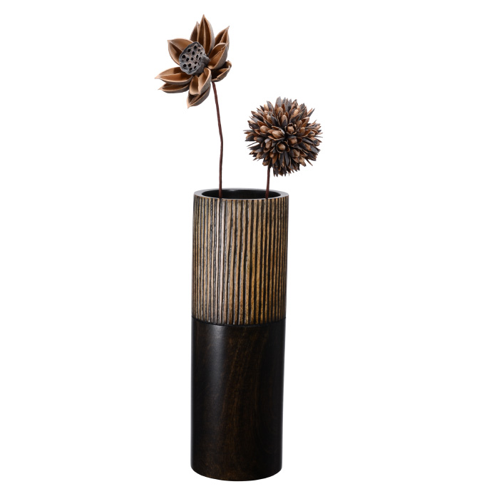 83-dt5868 Handmade 15 In. Tall Round Mango Wood Vase - Black