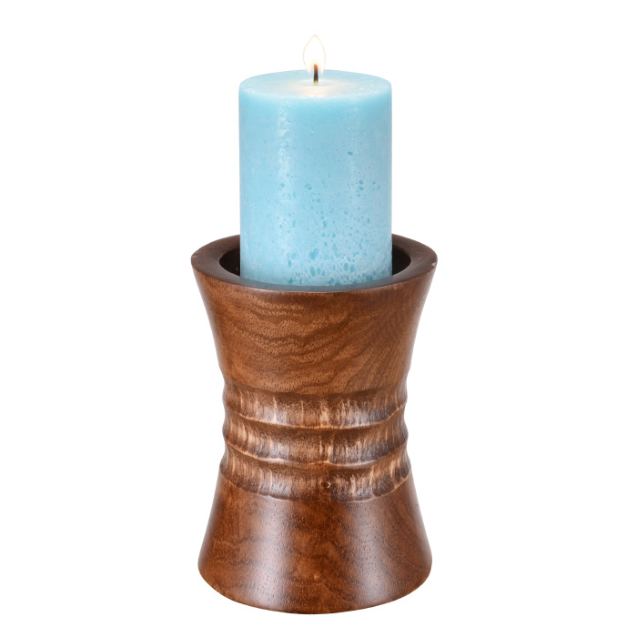 83-dt5869 Handmade 6 In. Tall Mango Wood Decorative Brown Pillar Candle Holder