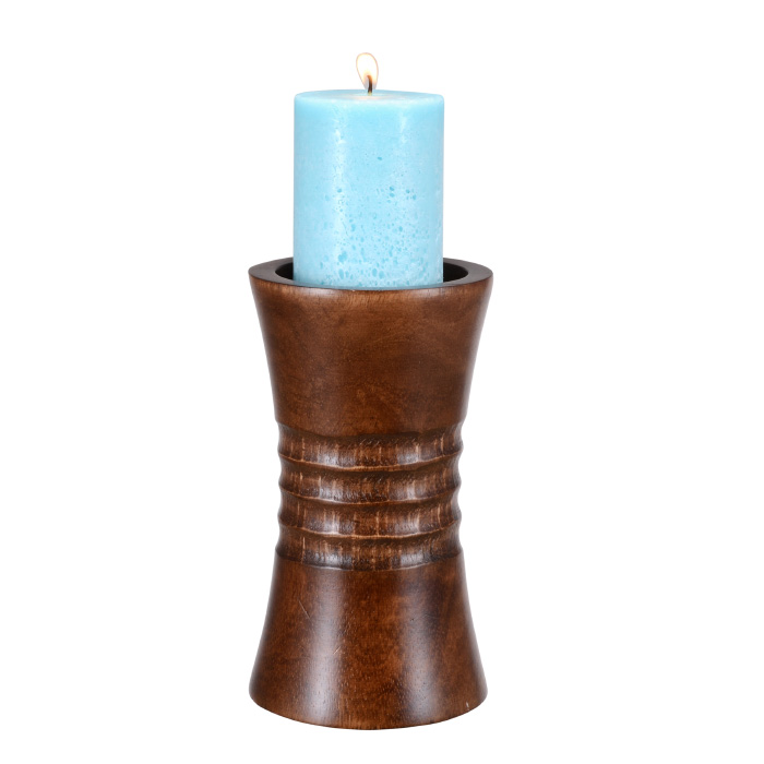 83-dt5871 Handmade 8 In. Tall Mango Wood Decorative Brown Pillar Candle Holder