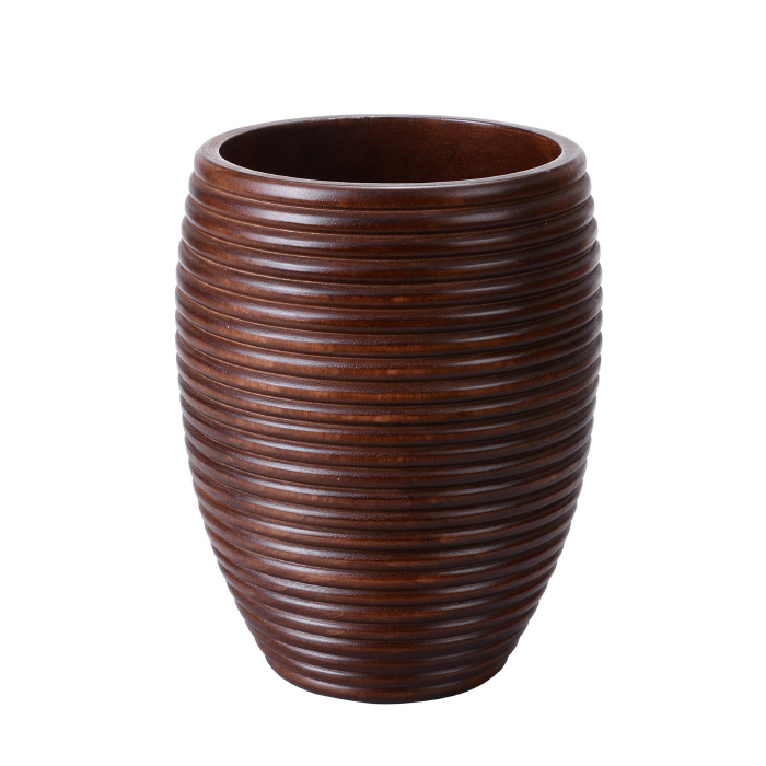 83-dt5898 Handmade 10 In. Round Mango Wood Brown Ripple Vase