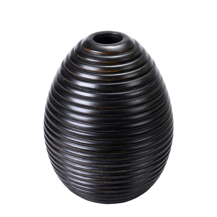 83-dt5903 Handmade 10 In. Tall 8 In. Round Mango Wood Black Ripple Vase