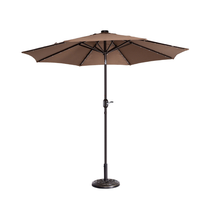 83-out5421 9 Ft. Led Lighted Outdoor Patio Umbrella With 8 Steel Ribs & Push Button Tilt - Brown