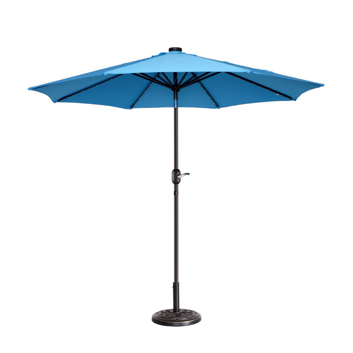 83-out5422 9 Ft. Led Lighted Outdoor Patio Umbrella With 8 Steel Ribs & Push Button Tilt - Blue