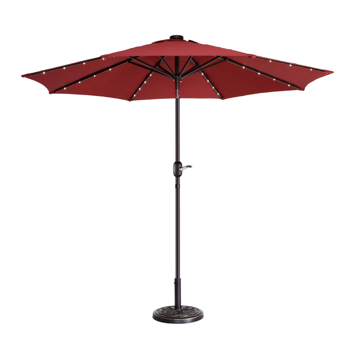 83-out5423 9 Ft. Led Lighted Outdoor Patio Umbrella With 8 Steel Ribs & Push Button Tilt - Red