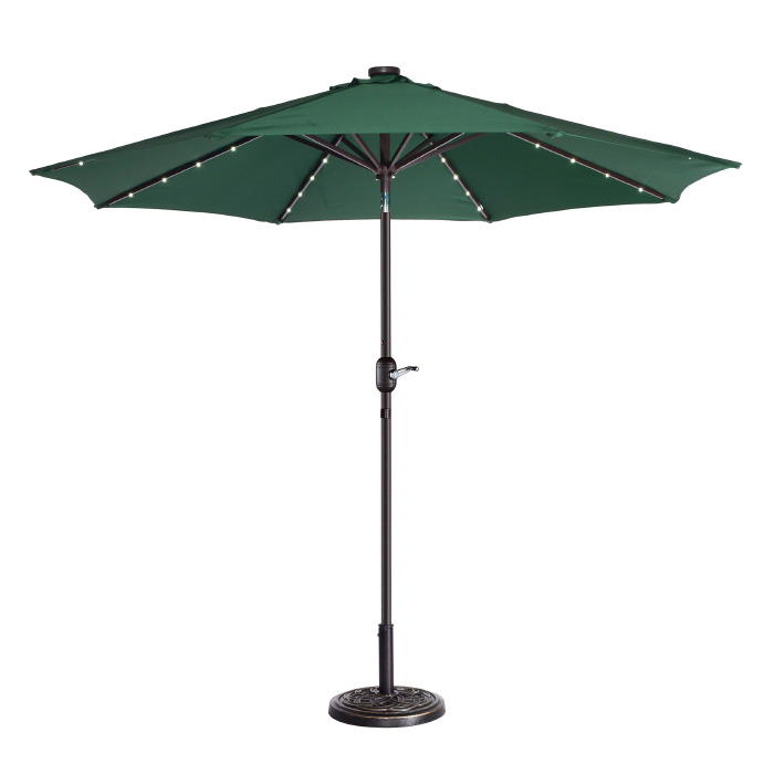 83-out5424 9 Ft. Led Lighted Outdoor Patio Umbrella With 8 Steel Ribs & Push Button Tilt - Forest Green