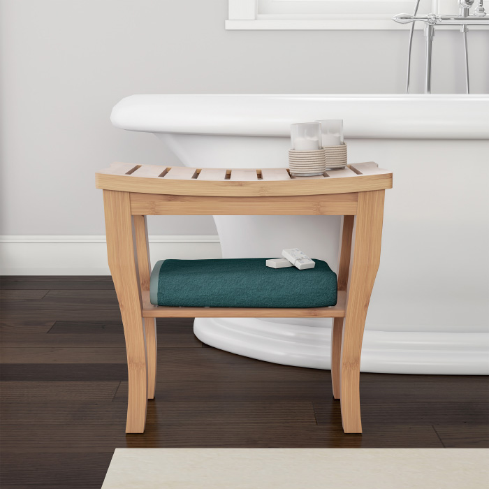 Lavish Home 80-bamb-1 Shower Bench-water Resistant Natural Eco-friendly Bamboo With Storage Shelf