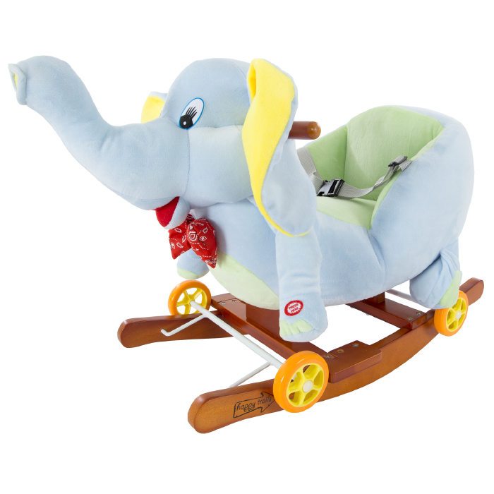 80-htele Rocking Horse Plush Animal Elephant 2-in-1 Wooden Rockers & Wheels