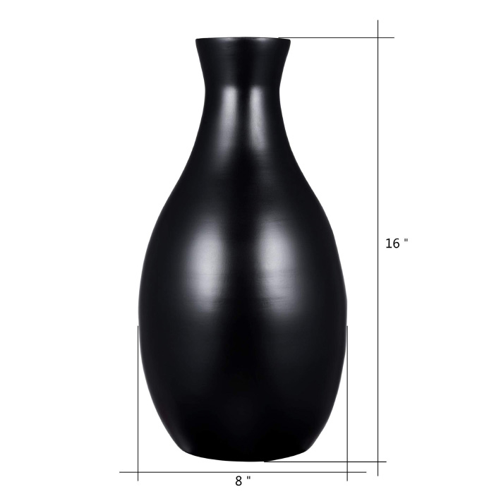 83-dec7035 Handcrafted 16 In. Tall Black Bamboo Decorative Glazed Bottle Neck Vase For Silk Plants