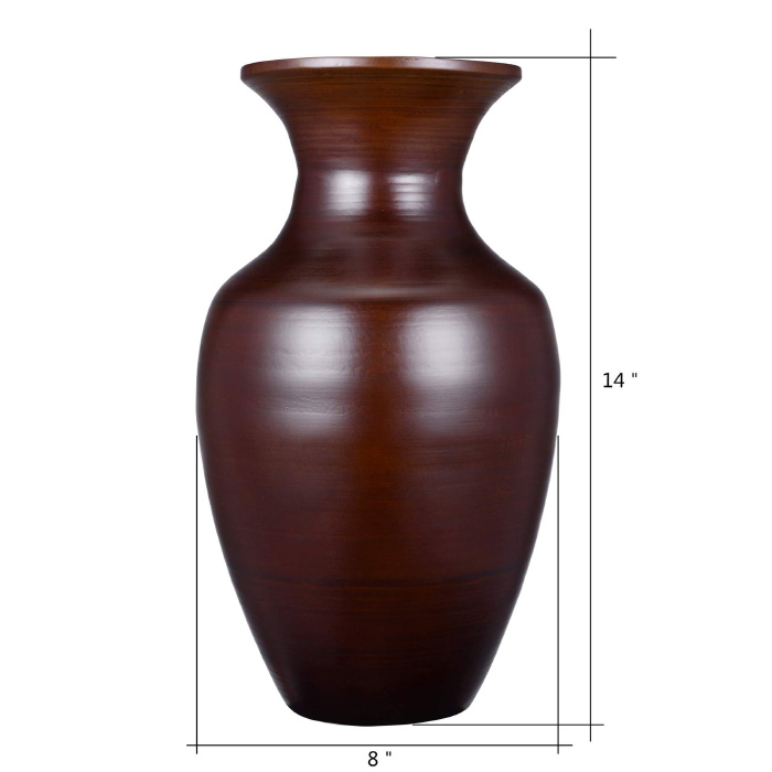 83-dec7036 Handcrafted 14 In. Tall Brown Bamboo Decorative Glazed Urn Vase For Silk Plants