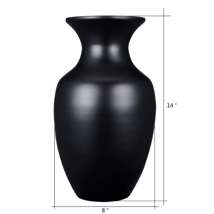 83-dec7038 Handcrafted 14 In. Tall Black Bamboo Decorative Glazed Urn Vase For Silk Plants
