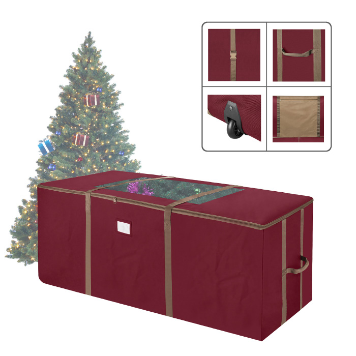 83-dt5045 1048 Red Rolling Christmas Tree Storage Duffel Bag With Window - 9 Ft.