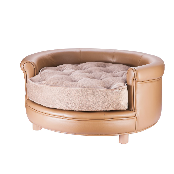 83-dt5365 Chesterfield Faux Leather Large Dog Bed Designer Pet Sofa - Tan